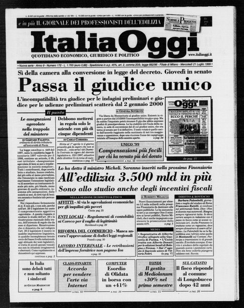 Italia oggi : quotidiano di economia finanza e politica